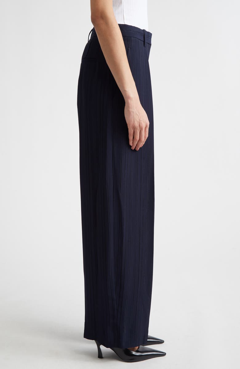Victoria Beckham Pleated Wide Leg Trousers, Alternate, color, Navy