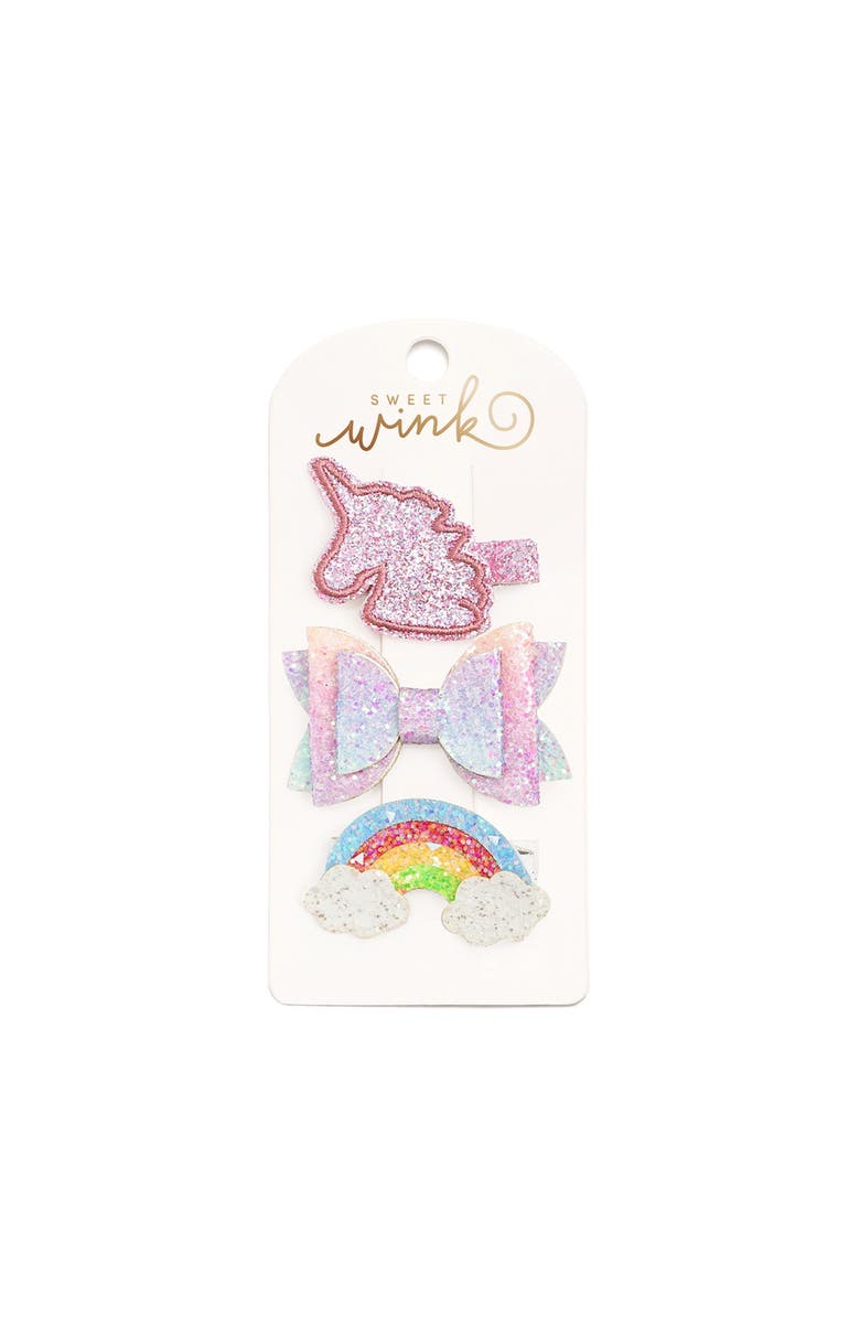 Sweet Wink Unicorn Rainbow Clip Set, Main, color, 