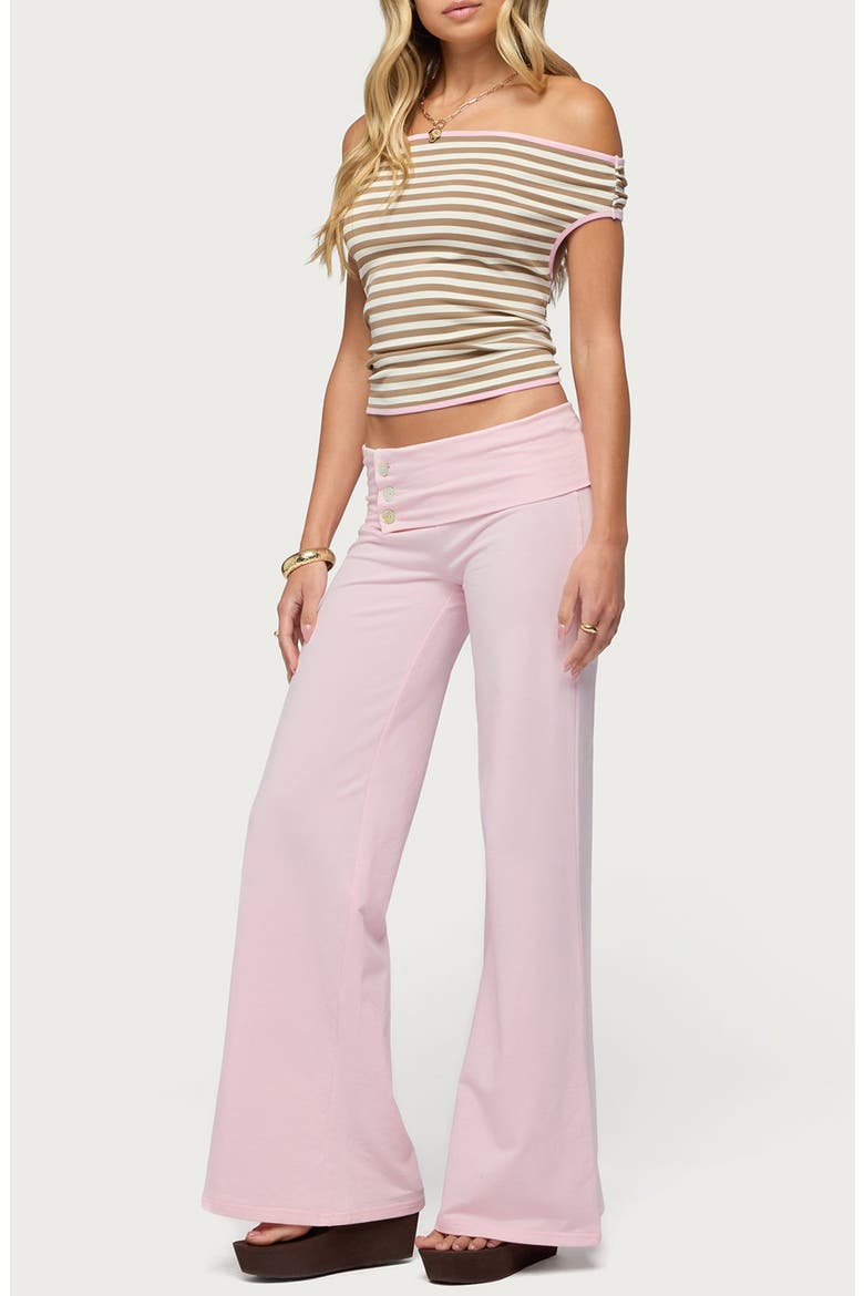 Zory Stripe Off the Shoulder Open Tie Back Top, Alternate, color, BROWN-AND-CREAM