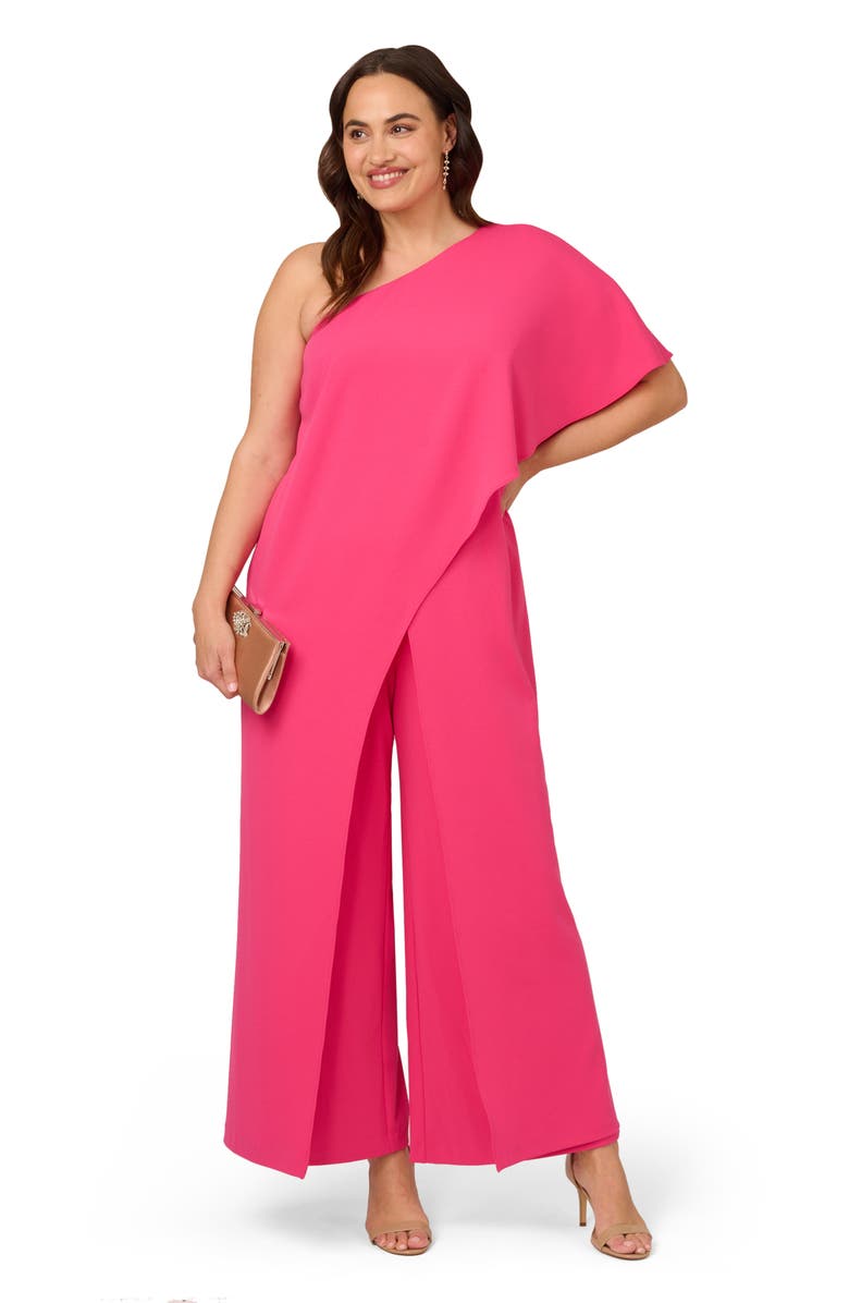 Adrianna Papell One-Shoulder Crepe Jumpsuit, Alternate, color, 