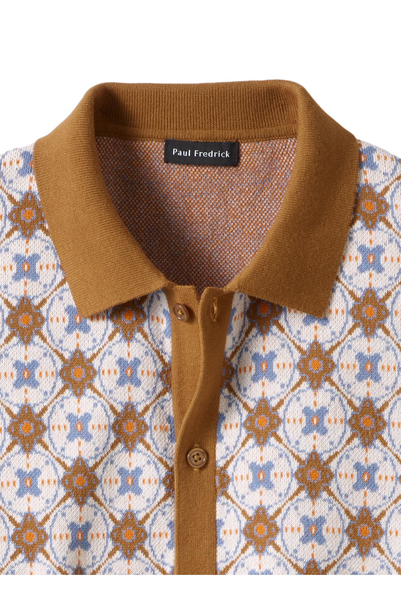 Paul Fredrick Cotton Button Front Polo Short Sleeve, Alternate, color, Tan Multi