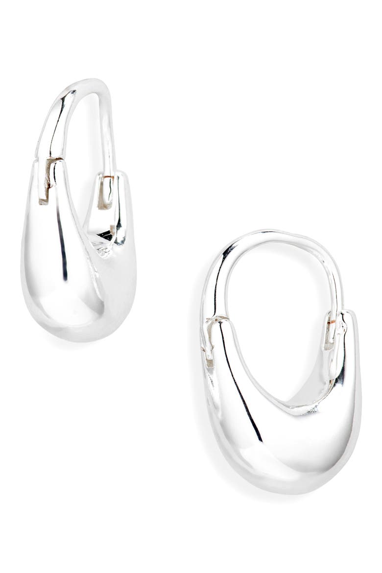 Oval Hoop Earrings, Main, color, SILVER
