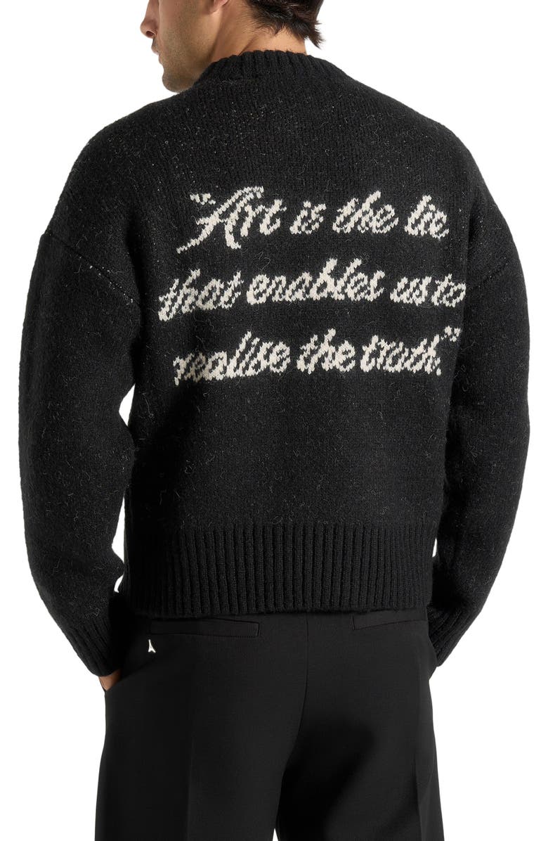 Manière De Voir Kamil Art Slogan Brushed Knit Jumper, Alternate, color, Black
