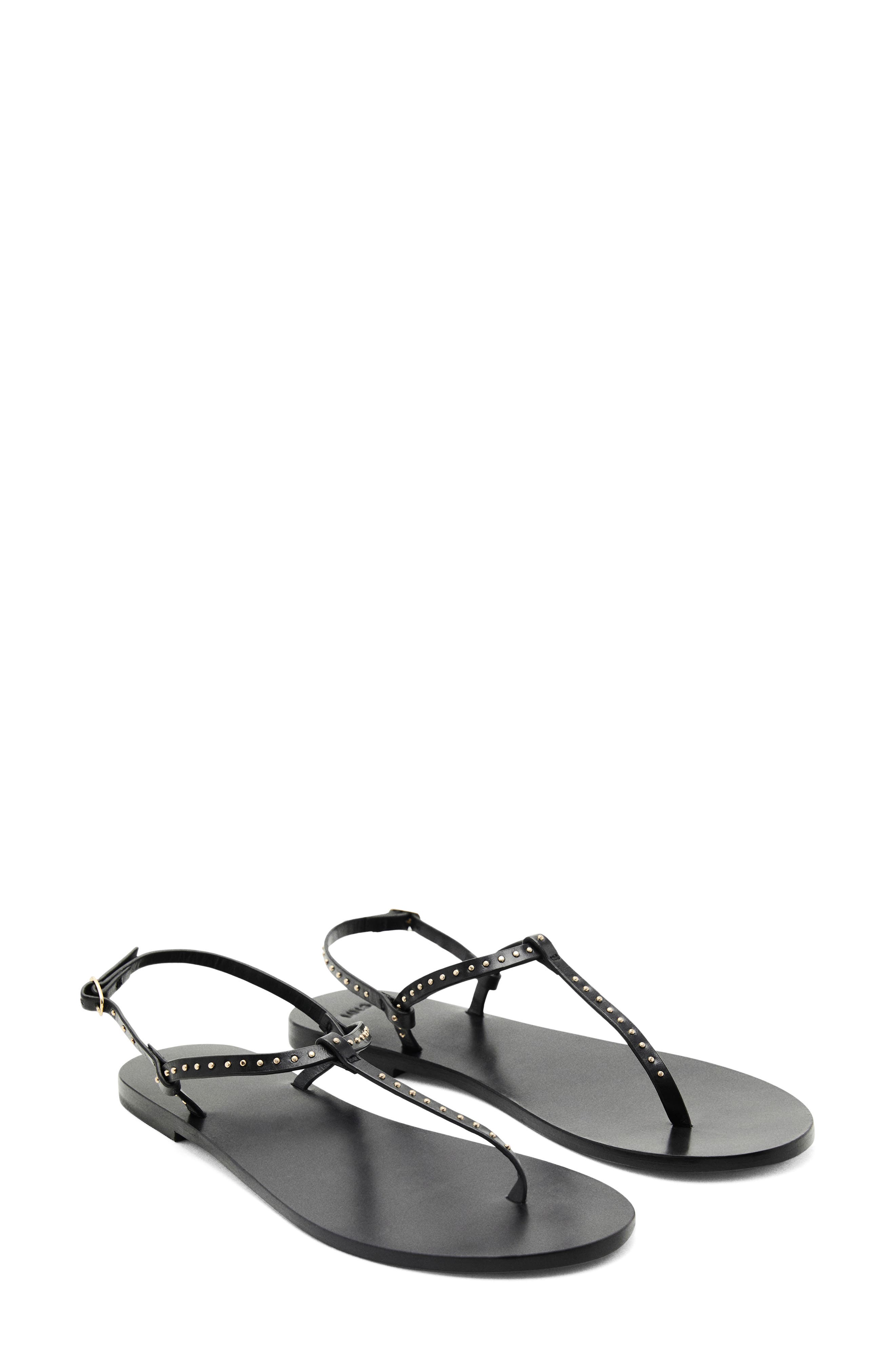 MANGO Mini Stud Slingback Sandal, Main, color, Black
