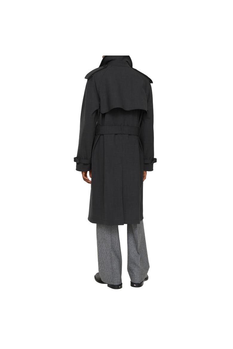 Long Bonded Stretch Wool Trench Coat, Alternate, color, Onyx grey melange