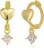 Spero London Heart Huggie Hoop Drop Earrings