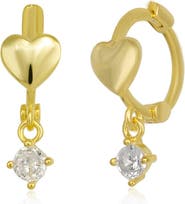 Spero London Heart Huggie Hoop Drop Earrings