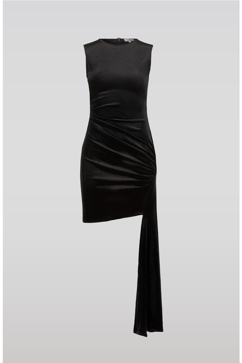 Velvet Side Tail Dress, Main, color, Black