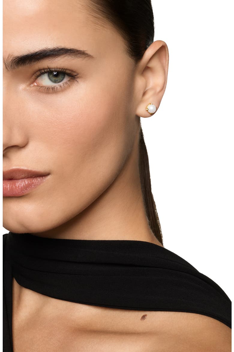Pearl Classics Stud Earrings in 18K Yellow Gold & Diamonds, 6.6mm, Alternate, color, GOLD