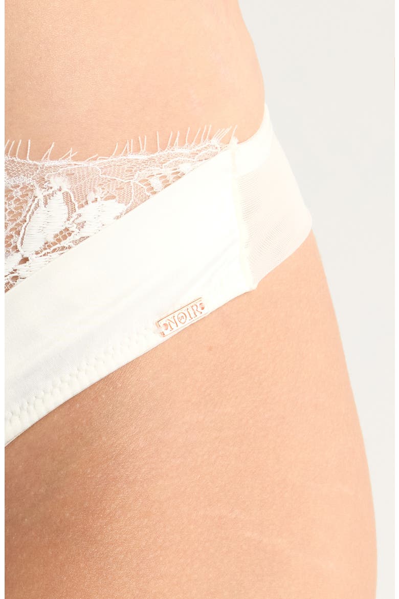 Tiah Eyelash Lace Trim Cross Front Thong, Alternate, color, SNOW WHITE
