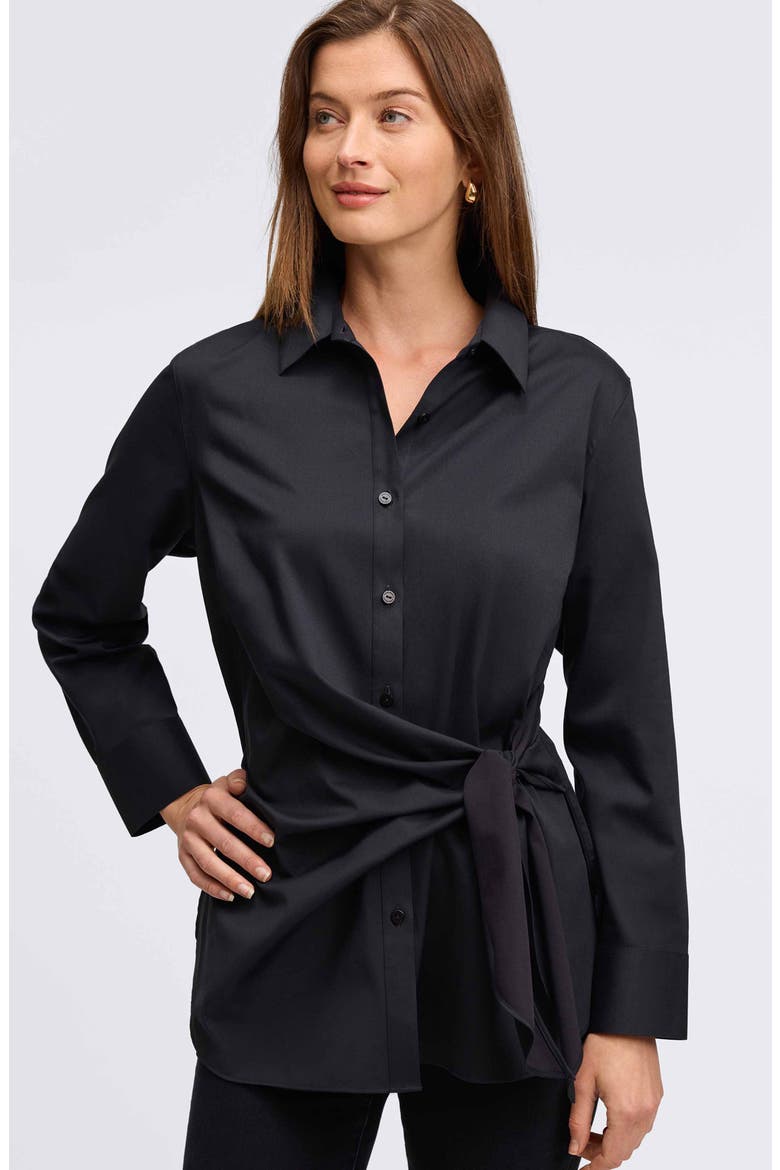 Sabine Side Tie Button-Up Shirt, Alternate, color, BLACK