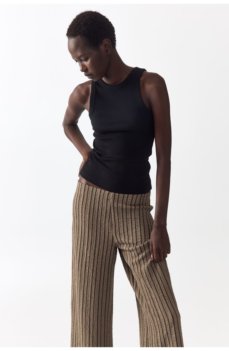 H&M Wide Crinkled Trousers, Alternate, color, Dark Taupe/Striped