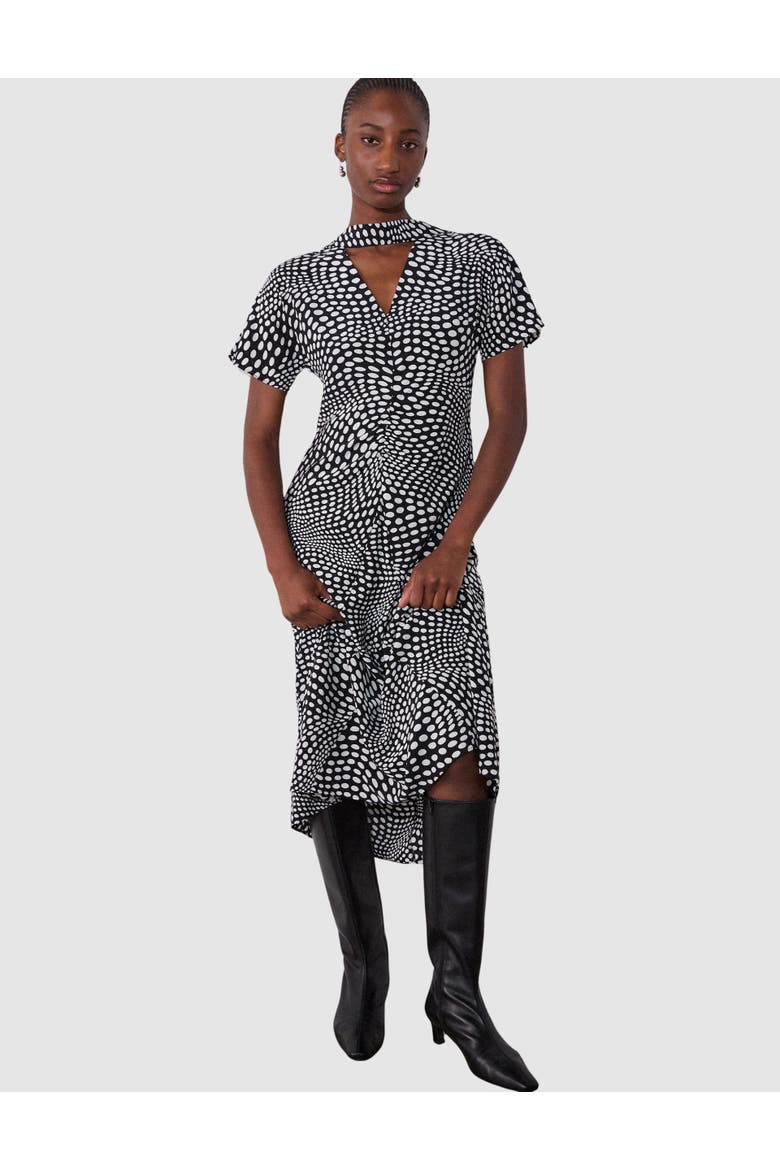 Mixed Dot Scarf Midi Dress, Main, color, Blk/White