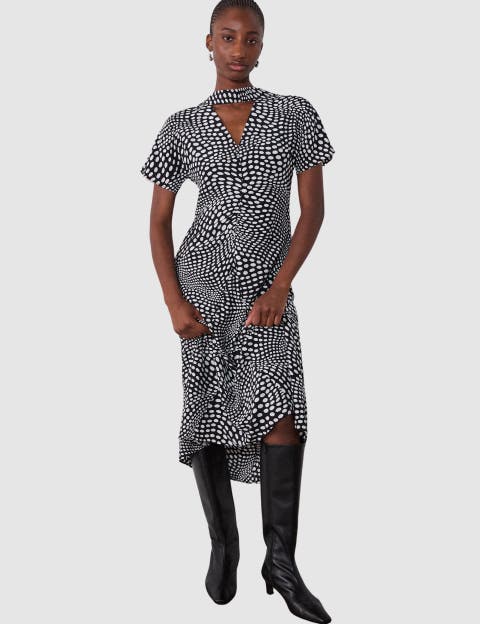 Mixed Dot Scarf Midi Dress