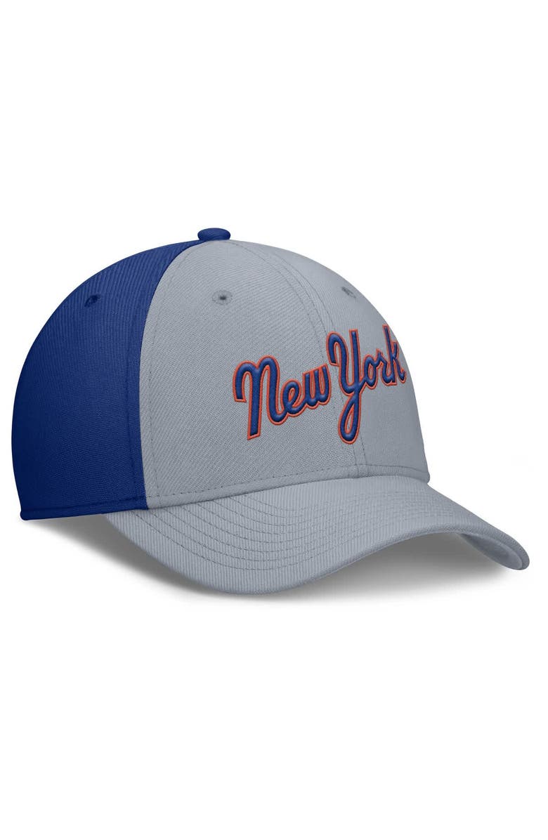 Nike Men's Nike Gray/Royal New York Mets Rise Swoosh Performance Flex Hat, Alternate, color, 
