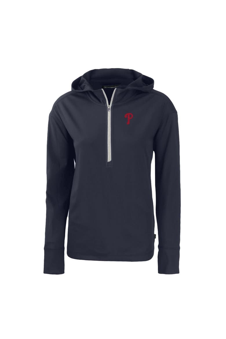 Women's Cutter & Buck  Navy Philadelphia Phillies Daybreak Eco Recycled Half-Zip Hoodie, Alternate, color, Navy