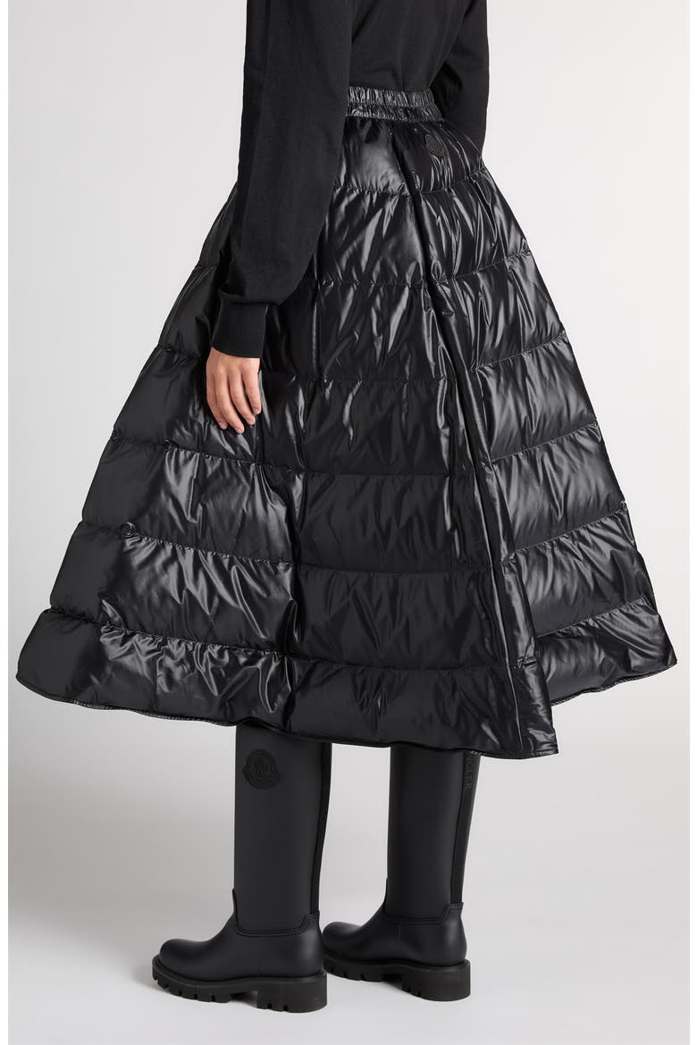 Quilted Recycled Nylon Midi Skirt, Alternate, color, BLACK