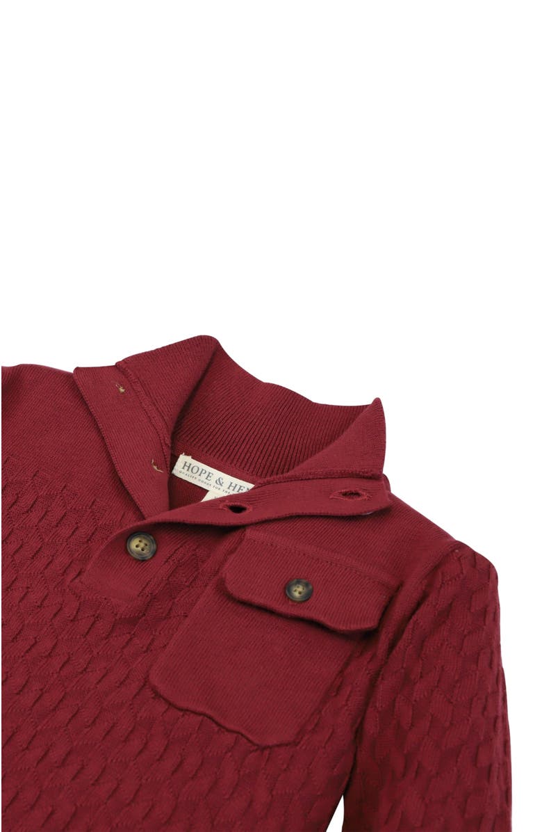 Hope & Henry Baby Boys' Mix Stitch Mock Neck Button Sweater, Infant, Alternate, color, Dark Red Mini Herringbone
