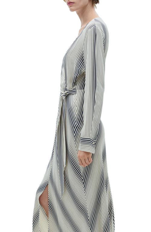 MANGO MANGO STRIPE PRINT TIE WAIST LONG SLEEVE MAXI DRESS 