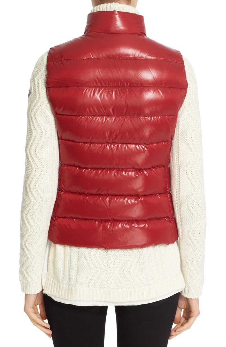 Moncler Ghany Water Resistant Shiny Nylon Down Puffer Vest, Alternate, color, Red