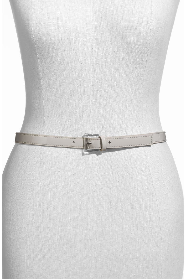 'Plexi' Skinny Patent Leather Belt, Main, color, SLATE/ CLEAR