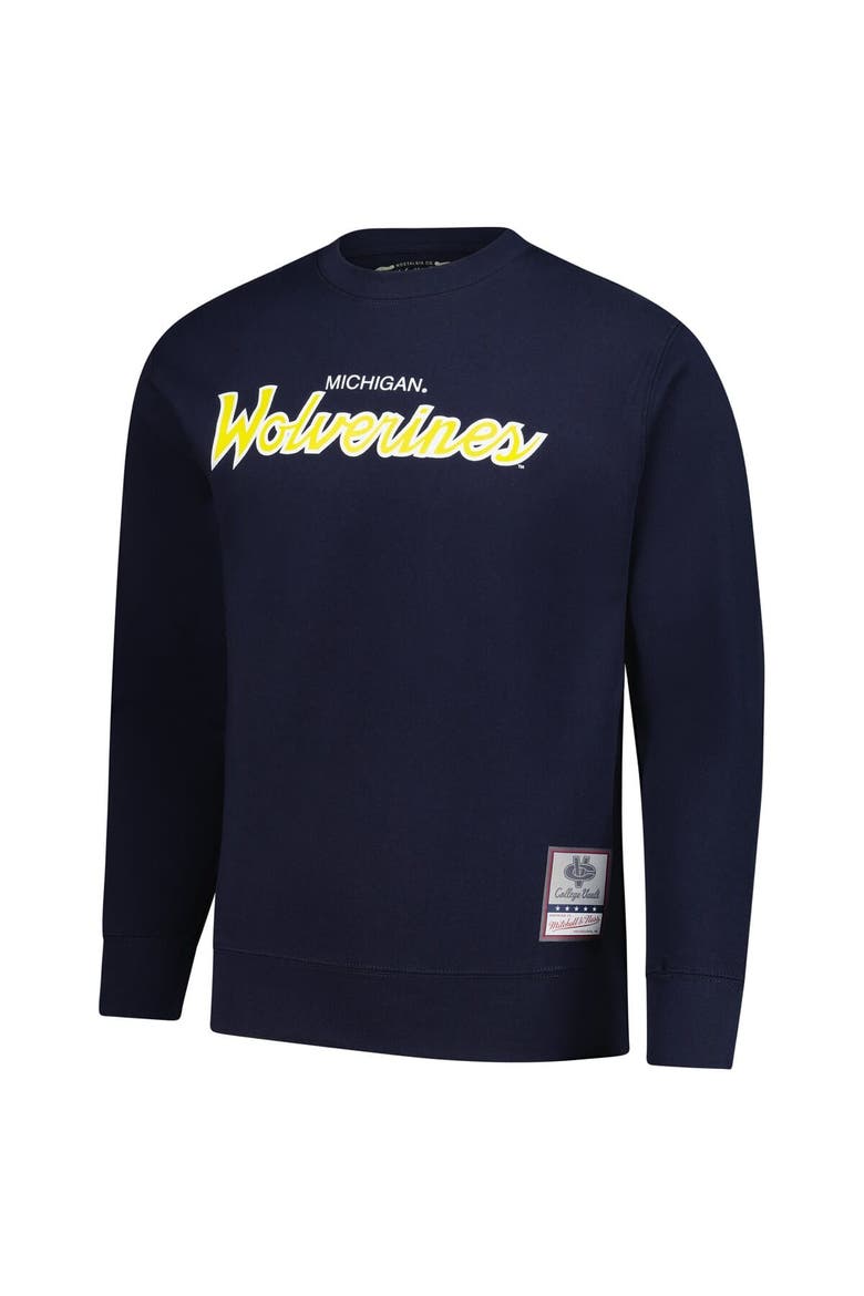 Men's Mitchell & Ness  Navy Michigan Wolverines Elite Script Pullover Sweatshirt, Alternate, color, Navy
