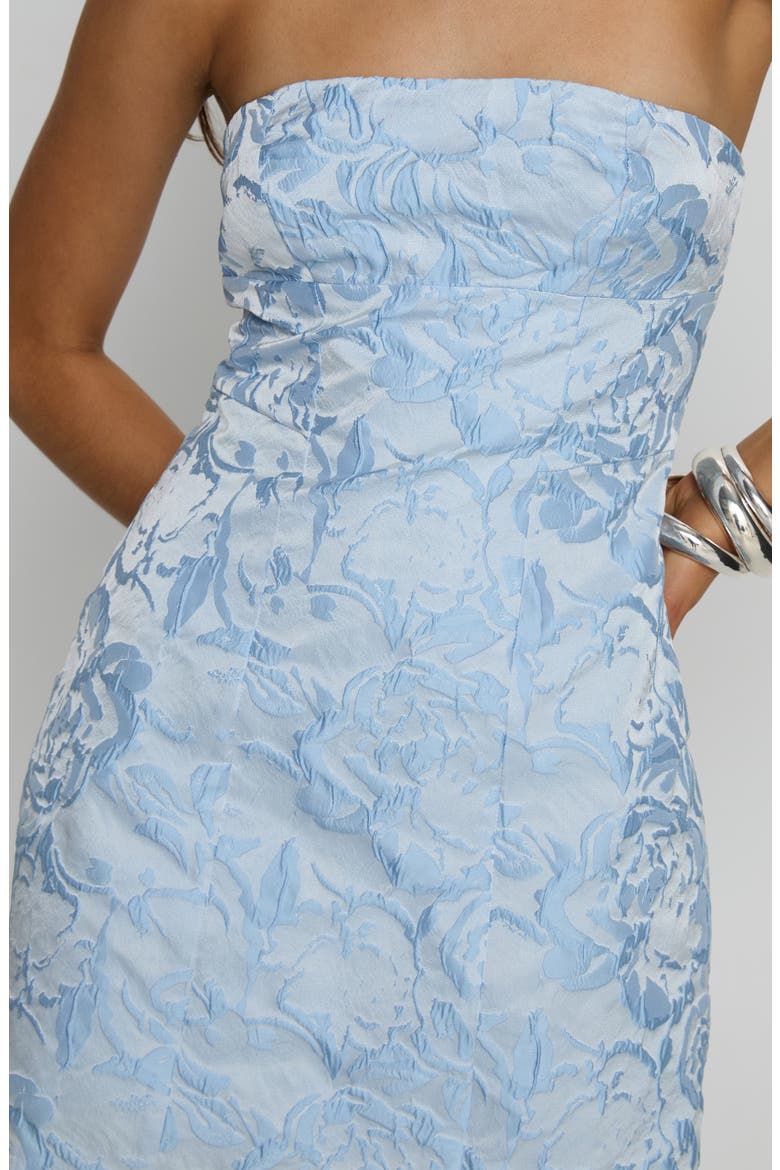 Cross Your Heart Brocade Strapless Party Dress, Alternate, color, BABY BLUE