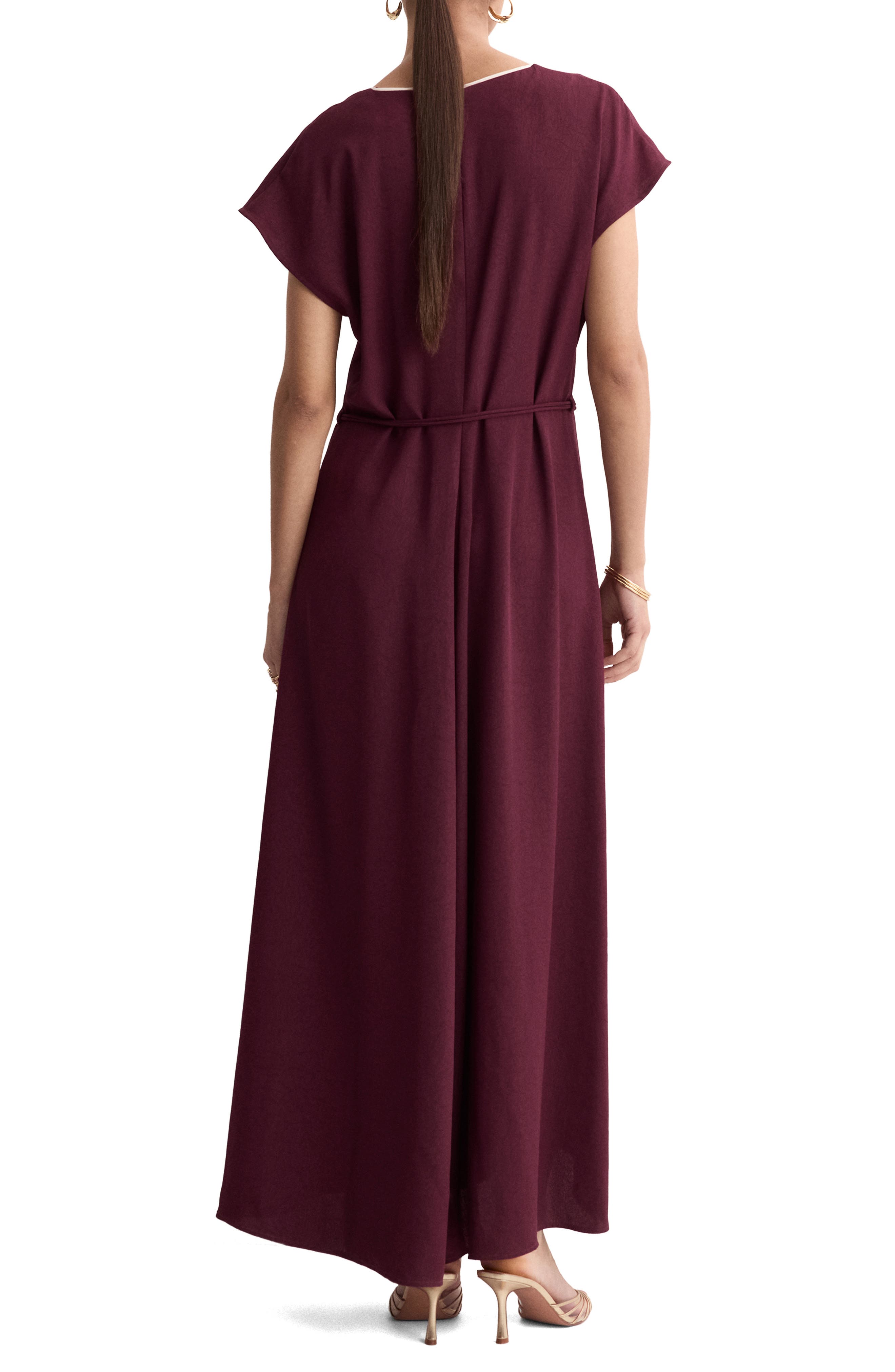 Contrast Piping Belted Midi Dress - image 4