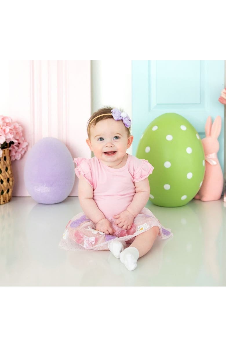 Sweet Wink Bunny Bow Sequin Easter Short Sleeve Tutu Bodysuit, Alternate, color, 