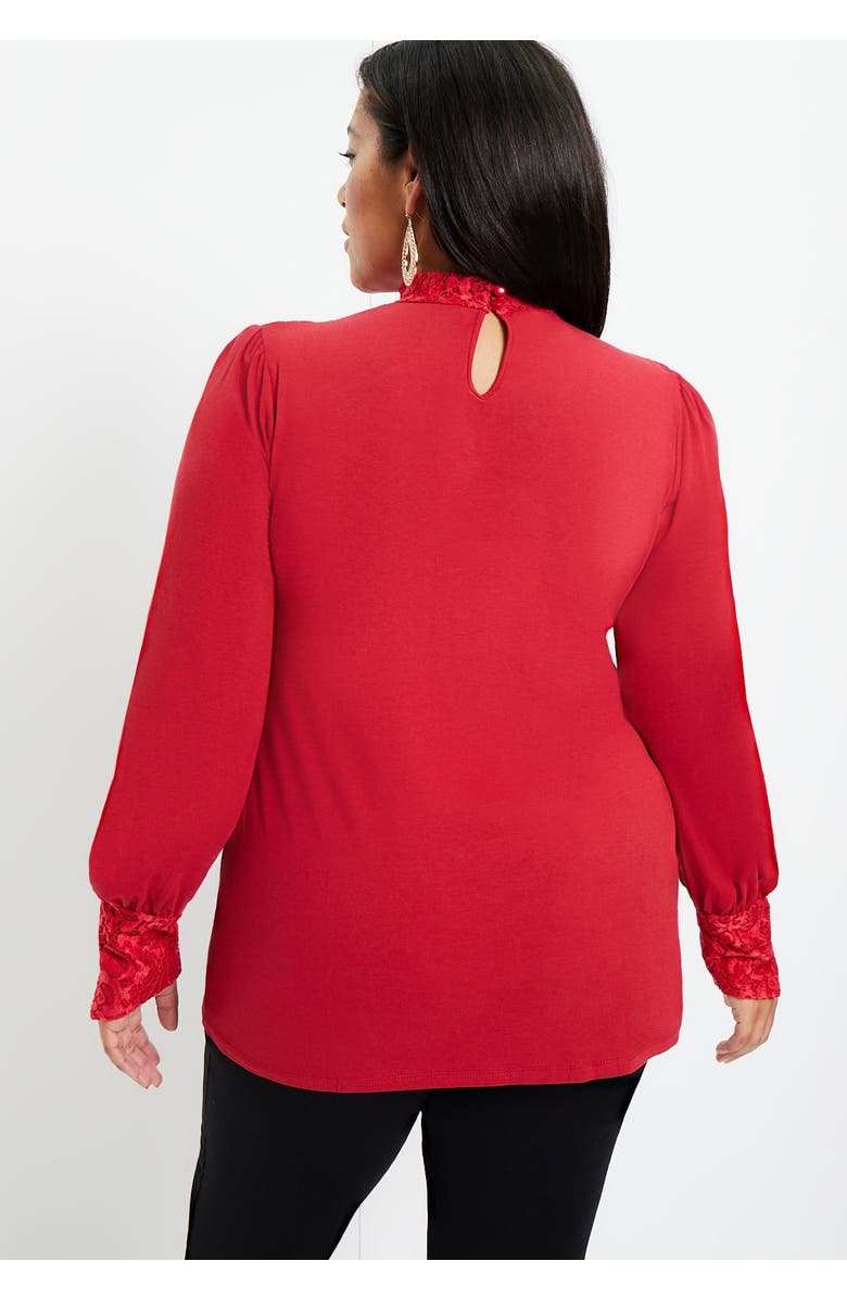 June + Vie Lace Yoke Mockneck Top, Alternate, color, Classic Red