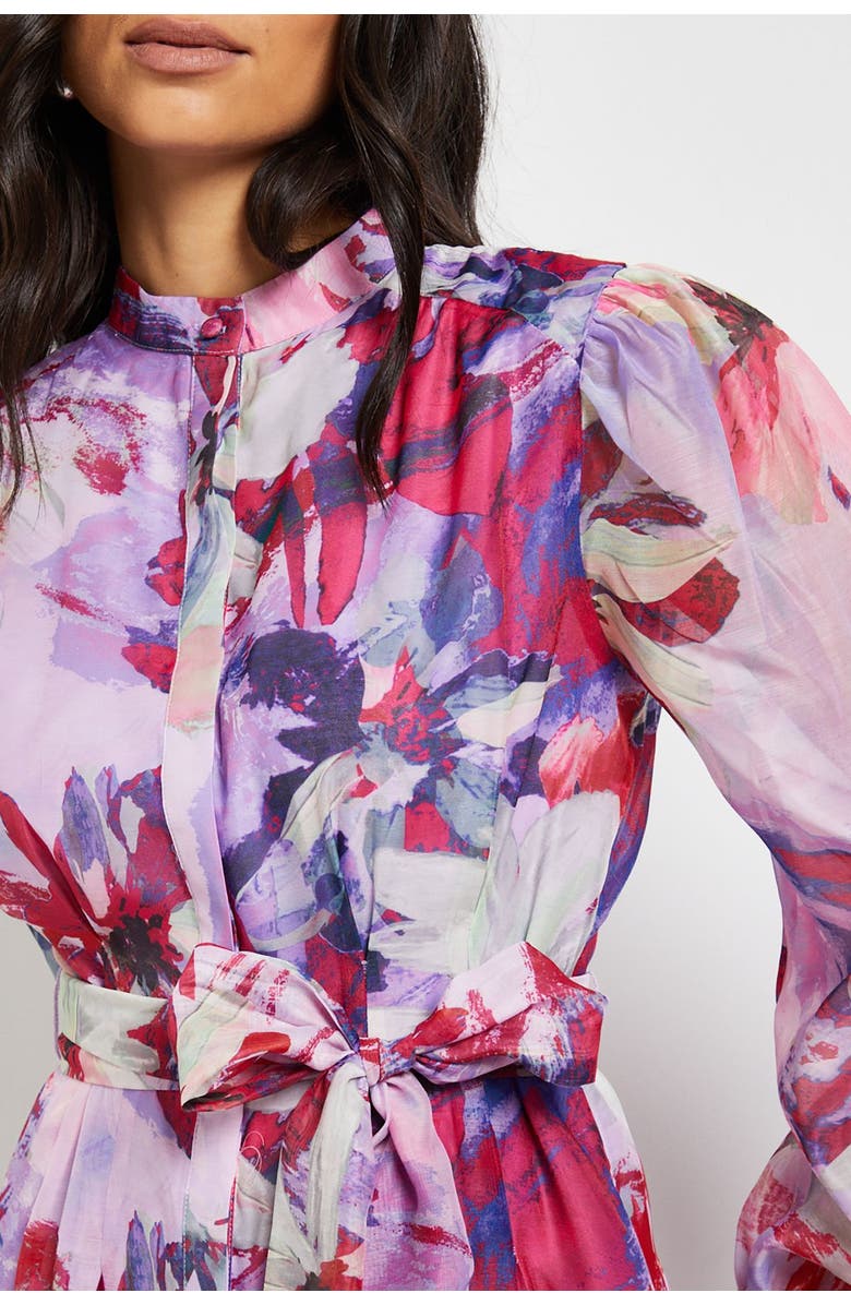 Wallis Floral Print Organza Midi Shirt Dress, Alternate, color, Pink