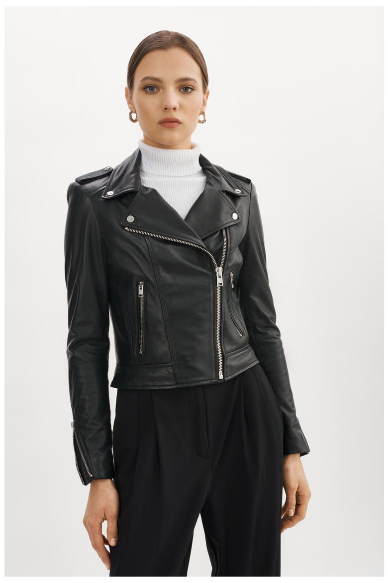 Donna | Iconic Leather Biker Jacket, Main, color, Black