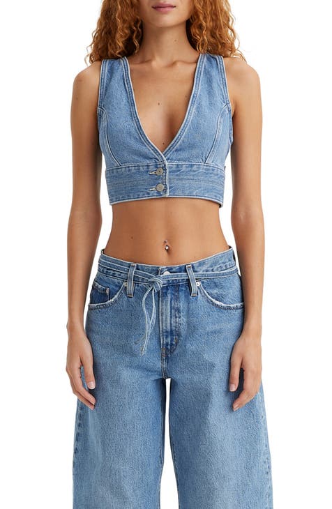 Shops Hand embellished denim croptop