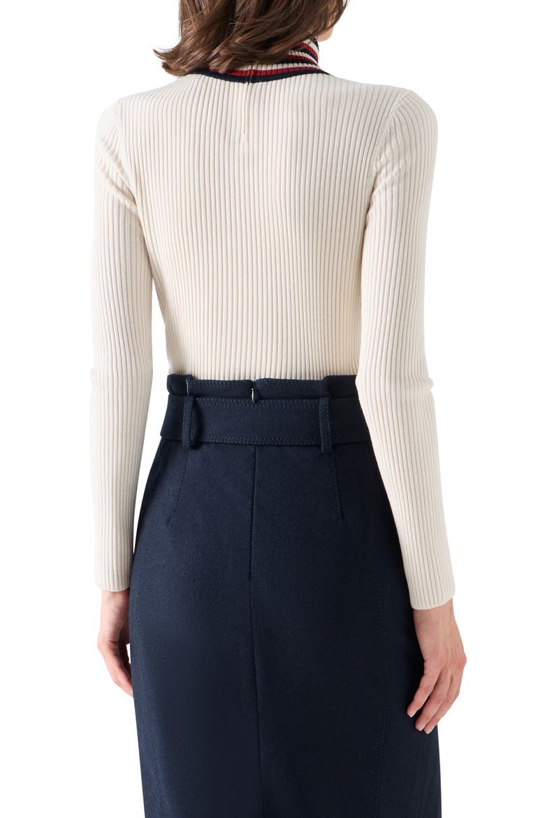 Striped Mock Neck Merino Wool Sweater, Alternate, color, CREAM-NAVY-RUSTY RED