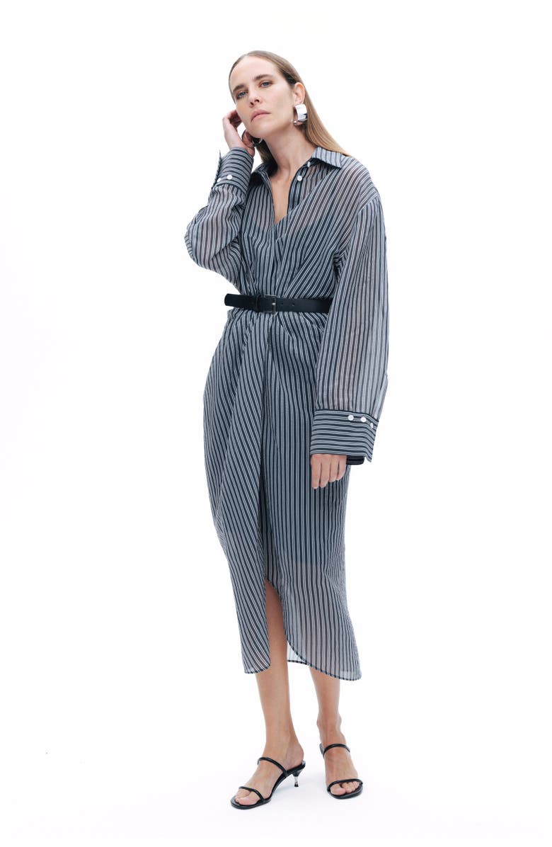 Nocturne Striped Sheer Shirt Dress, Alternate, color, 