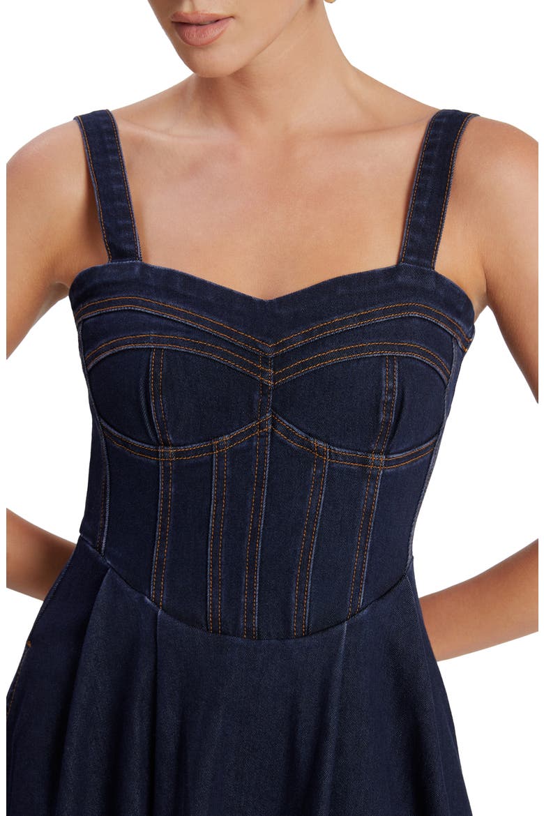 Lilah Corset Denim Midi Dress, Alternate, color, DARK