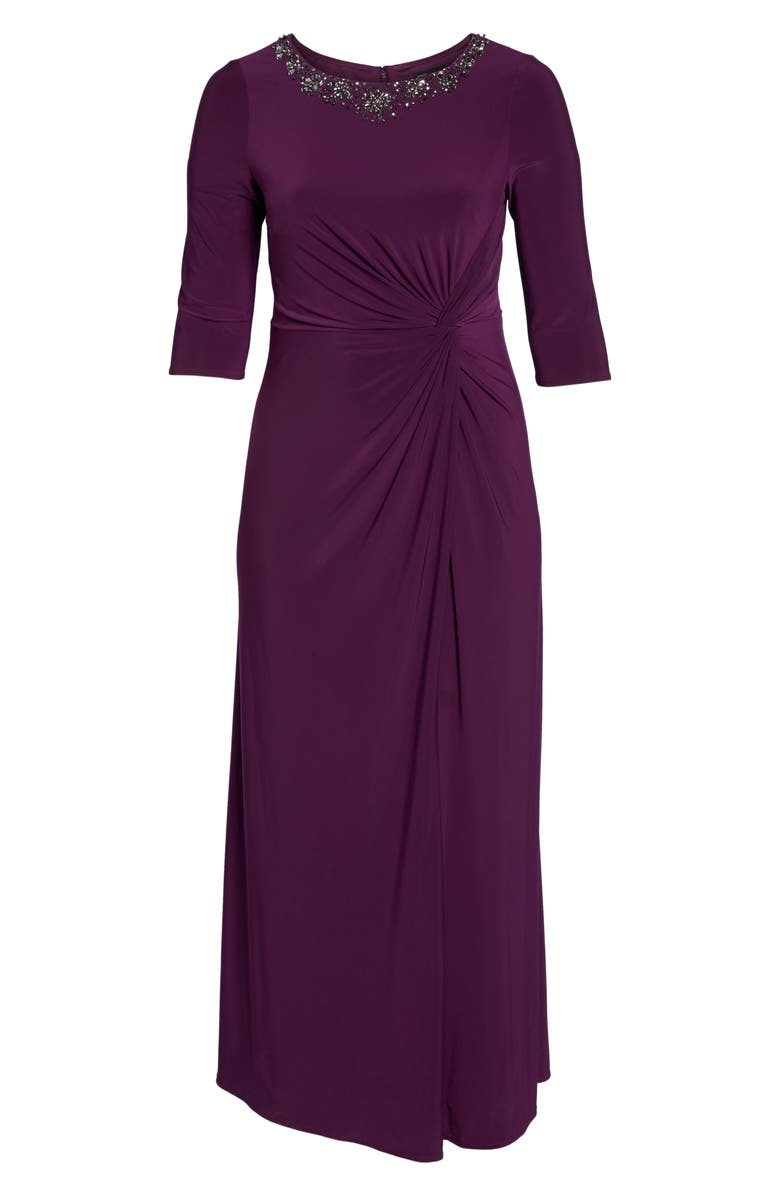 Alex Evenings Embellished Knot Front A-Line Gown, Alternate, color, 