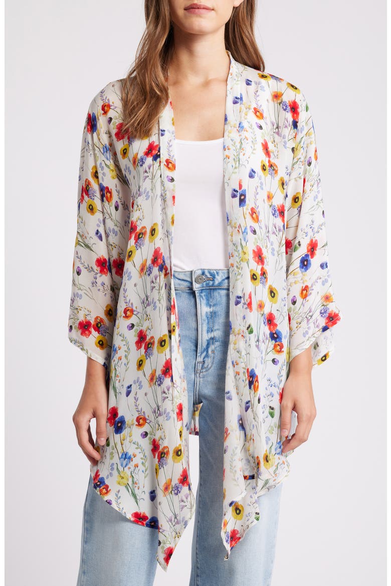 Floral Open Front Jacket, Main, color, WHITE MULTI