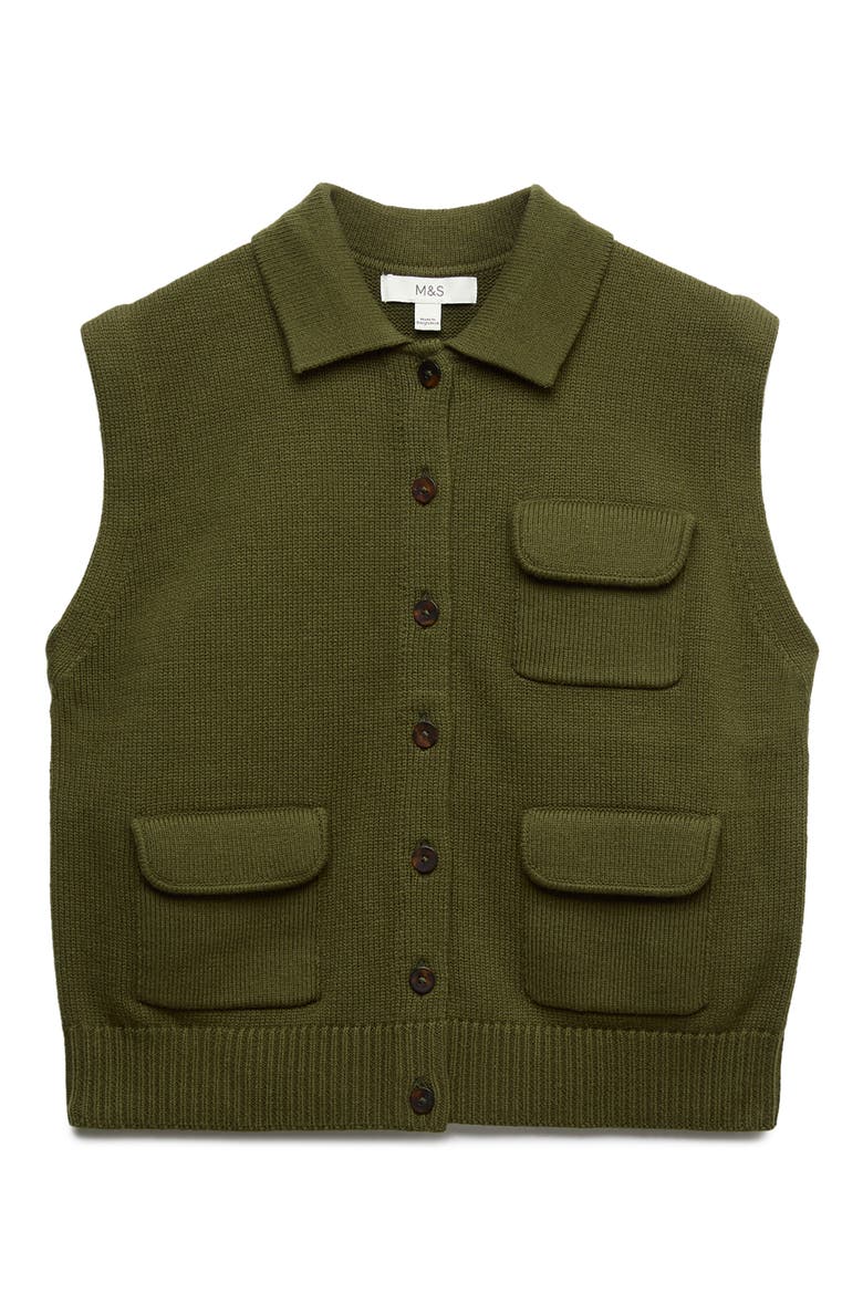 Polo Collar Sweater Vest, Alternate, color, DARK KHAKI