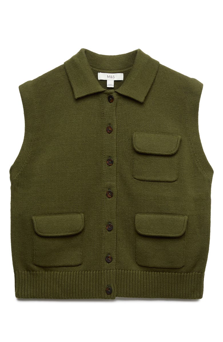 M&S Polo Collar Sweater Vest, Alternate, color, Dark Khaki