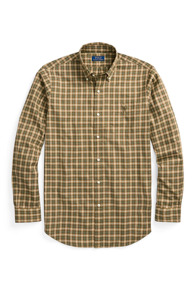 Classic Fit Plaid Cotton Twill Button-Down Shirt, Alternate, color, 6551 OLIVE KHAKI MULTI