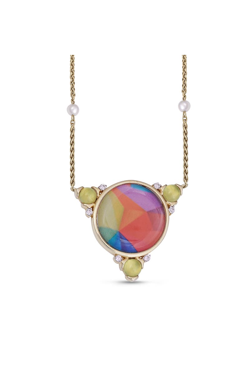 LuvMyJewelry Sprinkle of Color Prehnite Design Diamond Pearl Yellow Gold Plated Silver Necklace, Main, color, 