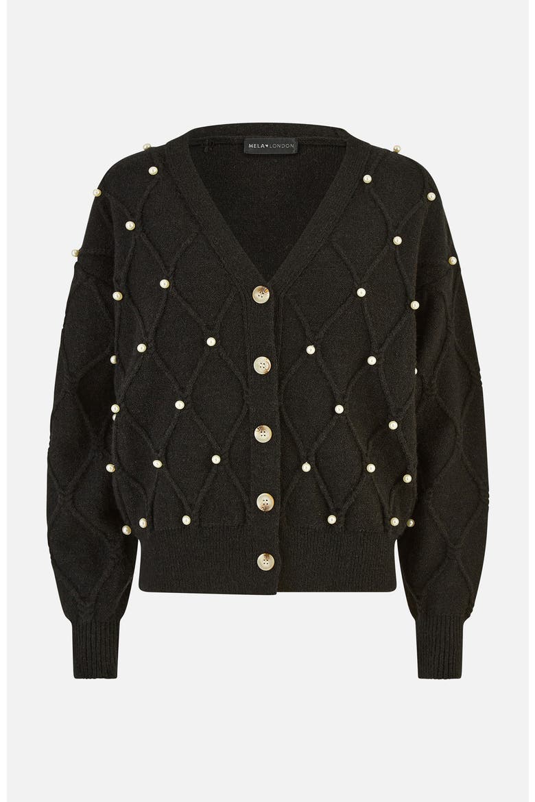 Beaded Cable Knit Cardigan, Alternate, color, Black