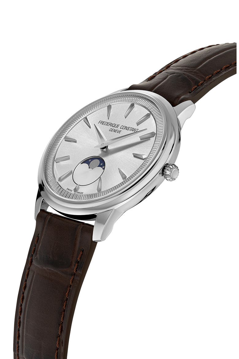 Classics Moneta Moon Phase Leather Strap Watch, 37mm, Alternate, color, SILVER-TONE