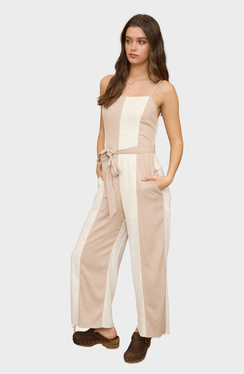 Blu Pepper Colorblock Wide Leg Jumpsuit, Alternate, color, Taupe