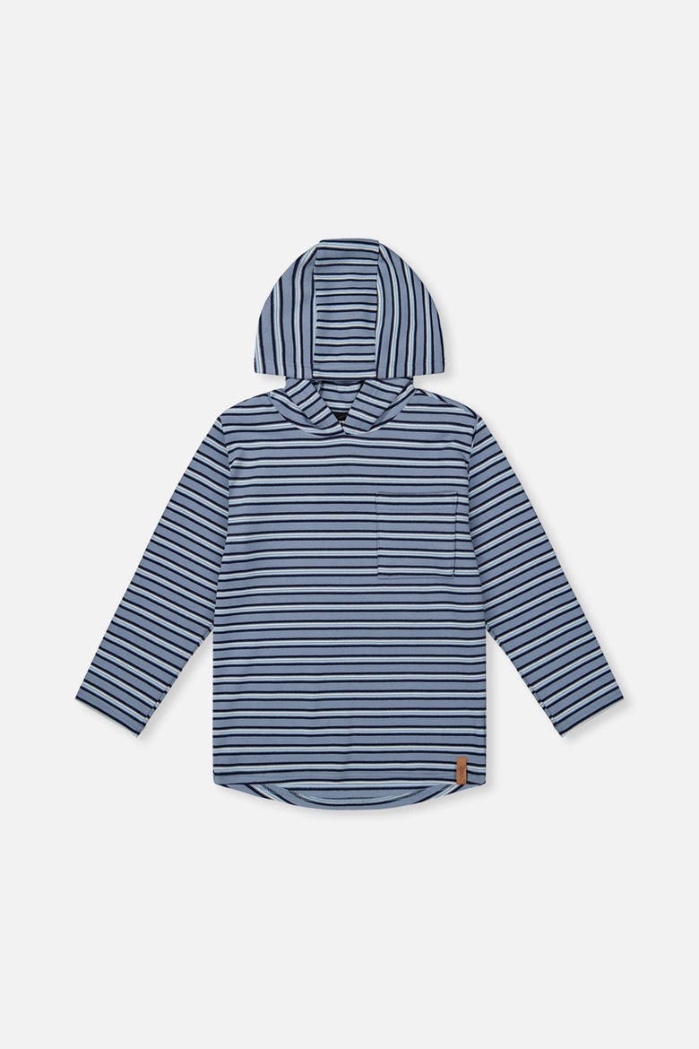 Striped Brushed Jersey Hooded Long Sleeve T-Shirt, Main, color, Blue Striped White