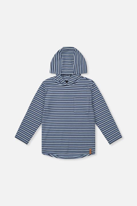 Striped Brushed Jersey Hooded Long Sleeve T-Shirt