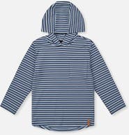 Deux par Deux Striped Brushed Jersey Hooded Long Sleeve T-Shirt