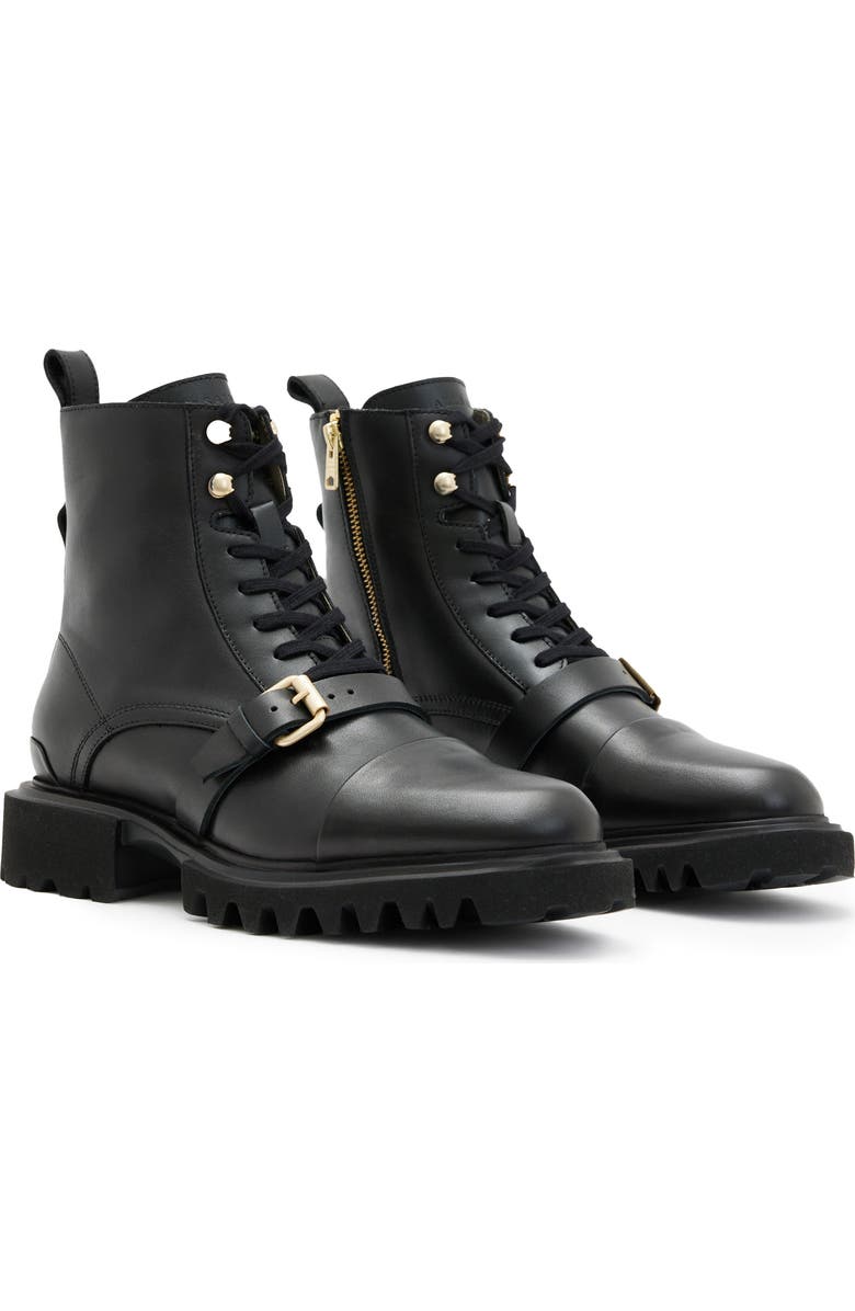 AllSaints Tori Lug Sole Combat Boot, Main, color, Black/ Warm Brass