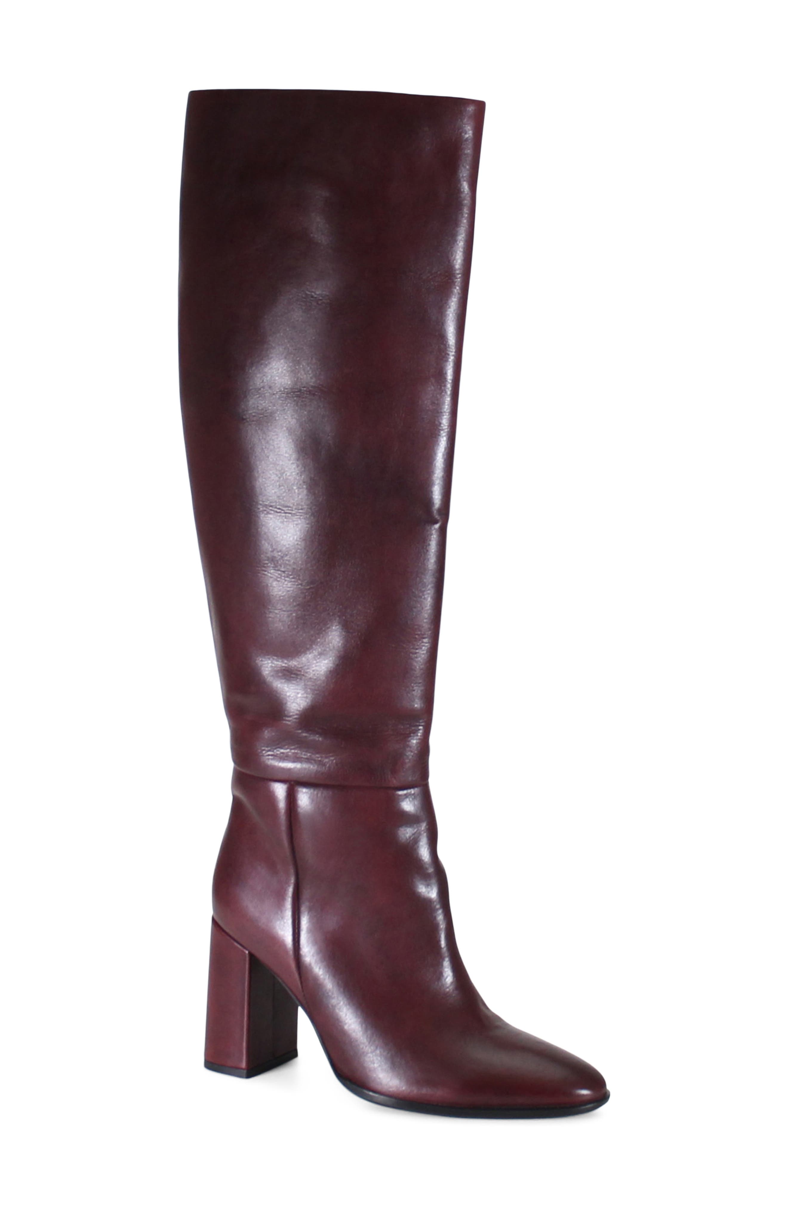 Text Back Leather Knee High Boot